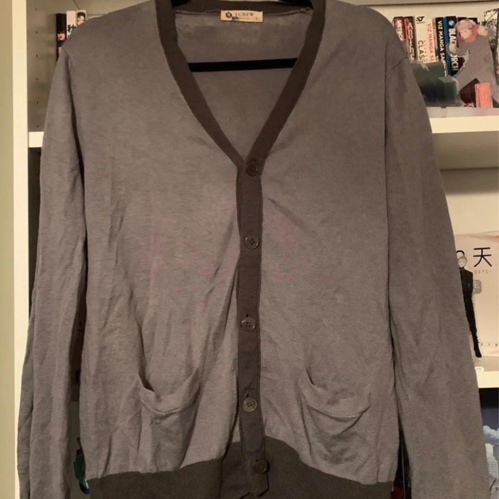 gray cardigan